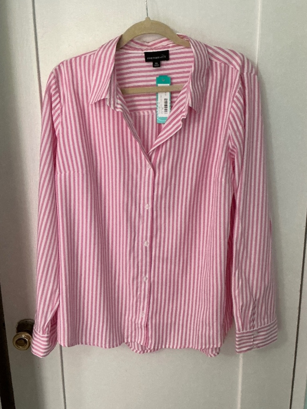 NWT Fortune + Ivy Pink & White Striped Button-Down Blouse XXL